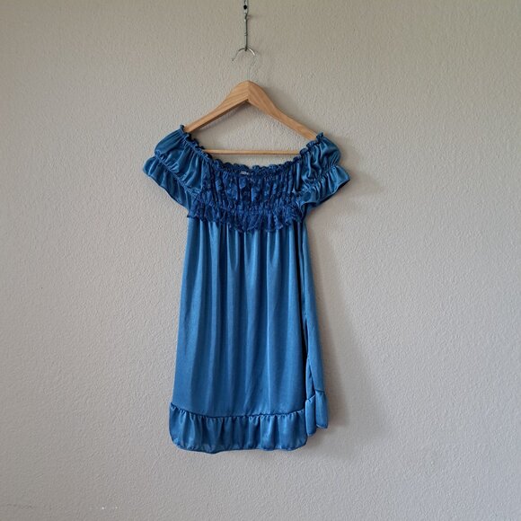💜Sinderella' Blue Off-Shoulder Dress/Slip in Size Large - Picture 1 of 6